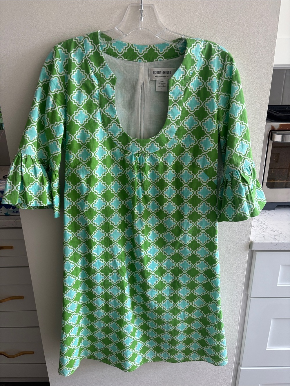 Skirtin Around Green & White Geometric Dress